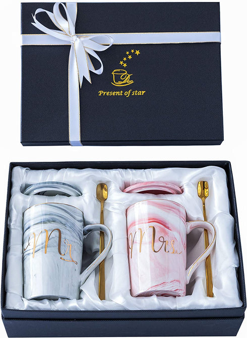 Mr and Mrs Coffee Mugs Set - Unique Wedding Gifts For Bride and Groom